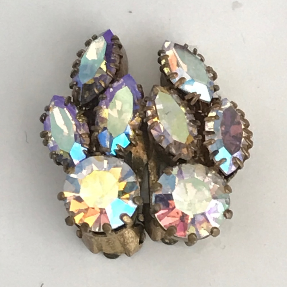 Vintage Clip on Earrings AB rhinestones midcentury